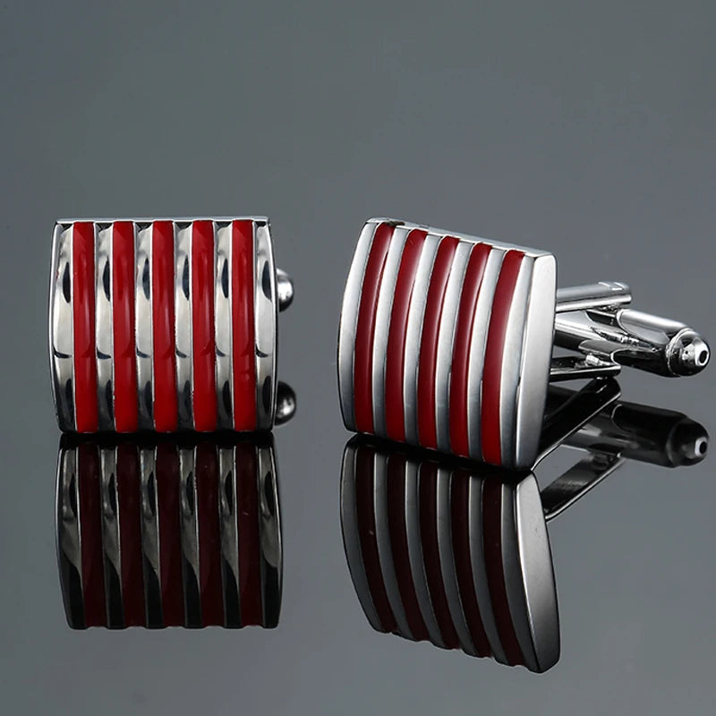 Square Red Stripes Cufflinks Men's French Shirt Cufflink