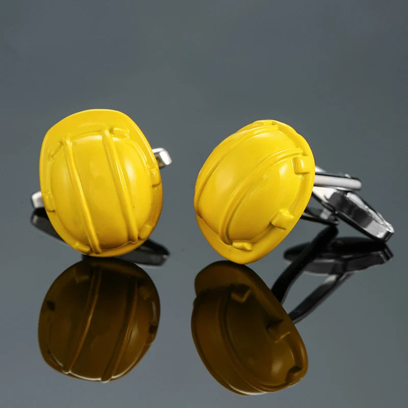 DY Brass Engineer Yellow Safety Helmet Cufflinks Men's French Shirt Cufflinks