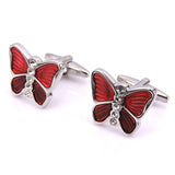 Men's Red Butterfly Enamel Cufflinks Crystal Animal Insect Design