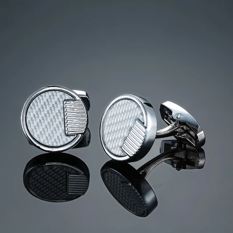 High-Grade Circular Pattern Silvery Cufflinks for Men
