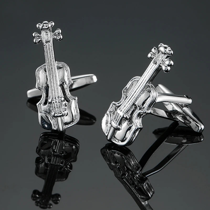 Silvery Violin Music Cufflinks Men's French Shirt Cufflinks