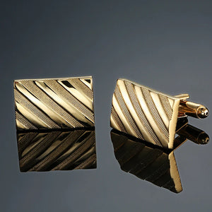 Square Golden Striped Cufflinks Men's French Shirt Cufflink