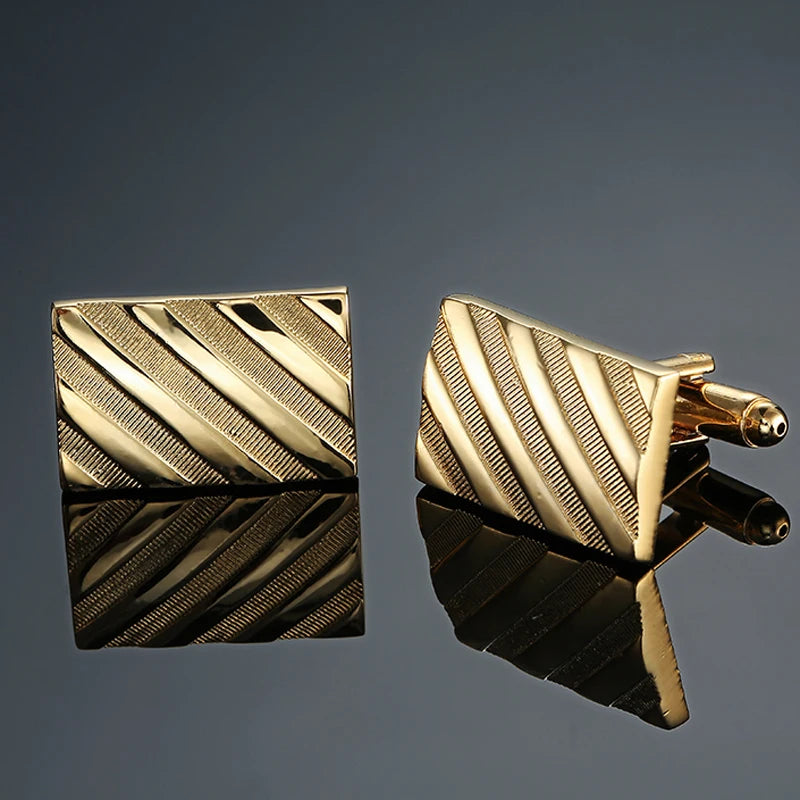 Square Golden Striped Cufflinks Men's French Shirt Cufflink