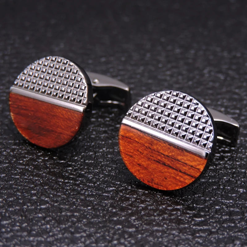 Men's Gun Rosewood Circular Pattern Cufflinks