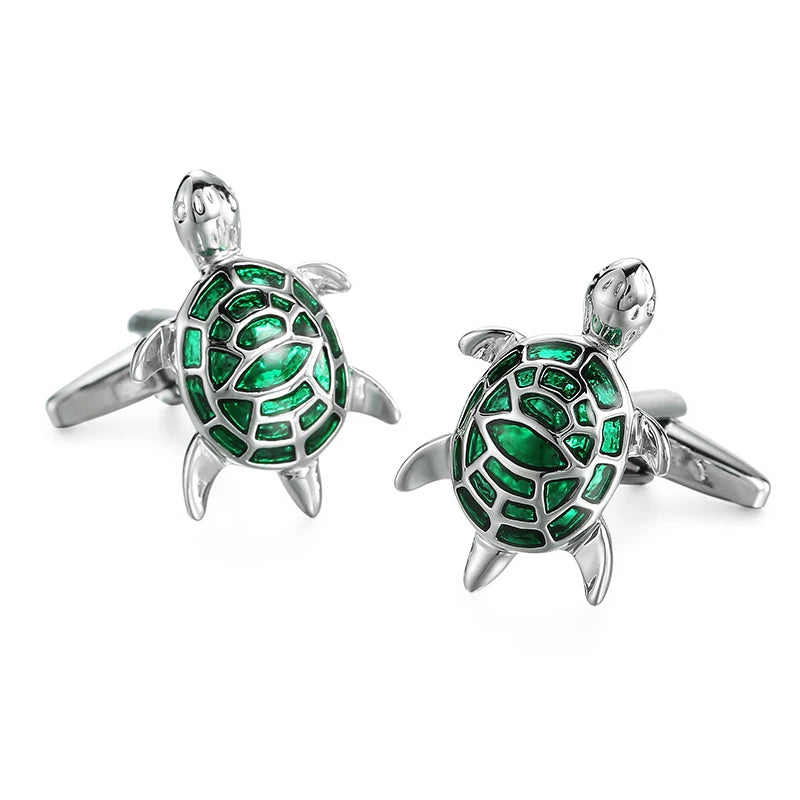 French Shirt Cufflinks - Green Turtle Enamel Craft Men Cufflinks