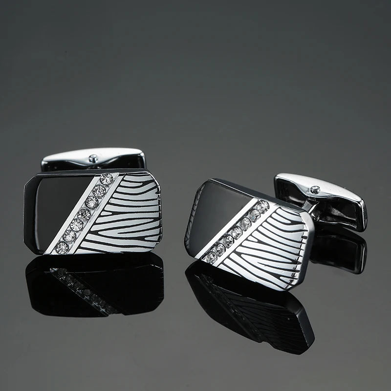 Silvery Pattern Crystal Cufflinks French Shirt Cufflinks