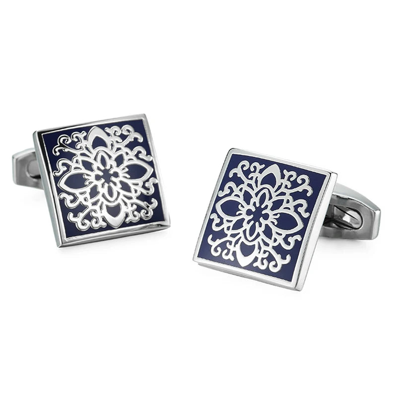 French Shirt Cufflinks Square Pattern Silvery