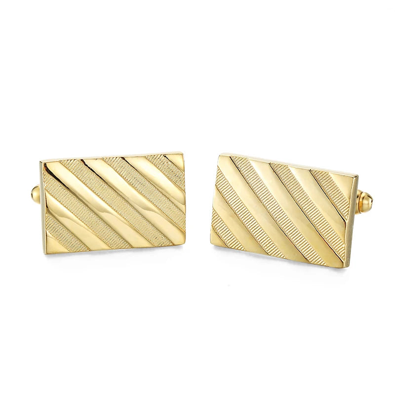 French Shirt Cufflinks Golden Square Striped Men's Dress Shirts