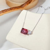 925 Silver Zircon Morganite Rectangle Necklace For Women