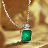 S925 Silver Simulated Emerald Necklace Women Wedding Jewelry