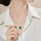 S925 Silver Simulated Emerald Necklace Women Wedding Jewelry