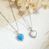 ZFSILVER S925 Silver Diamond-set Opal Sweet Heart Necklace