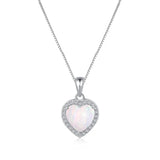ZFSILVER S925 Silver Diamond-set Opal Sweet Heart Necklace