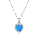 ZFSILVER S925 Silver Diamond-set Opal Sweet Heart Necklace