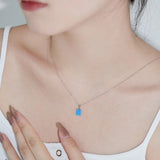Real 925 Silver Opal AoBao Rectangle Necklace Women Party Wedding