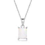 Real 925 Silver Opal AoBao Rectangle Necklace Women Party Wedding