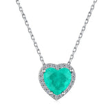 S925 Silver Diamond-set Paraiba Tourmaline Heart Necklace
