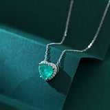 S925 Silver Diamond-set Paraiba Tourmaline Heart Necklace