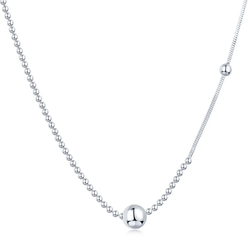 925 Sterling Silver Women Bead Necklace Irregular Splicing