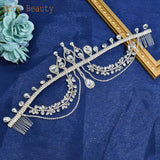 Bride Headpiece Rhinestone Forehead Headband Wedding Crown Water Drop Chain