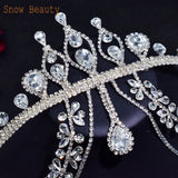Bride Headpiece Rhinestone Forehead Headband Wedding Crown Water Drop Chain
