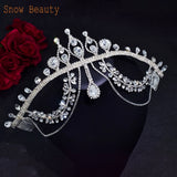 Bride Headpiece Rhinestone Forehead Headband Wedding Crown Water Drop Chain