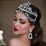 Bride Headpiece Rhinestone Forehead Headband Wedding Crown Water Drop Chain