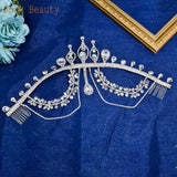 Bride Headpiece Rhinestone Forehead Headband Wedding Crown Water Drop Chain
