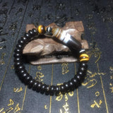 DZI Coconut Shell & Tiger Eye Stone Bracelet, Men's Women's 9mm & 10mm Jewelry