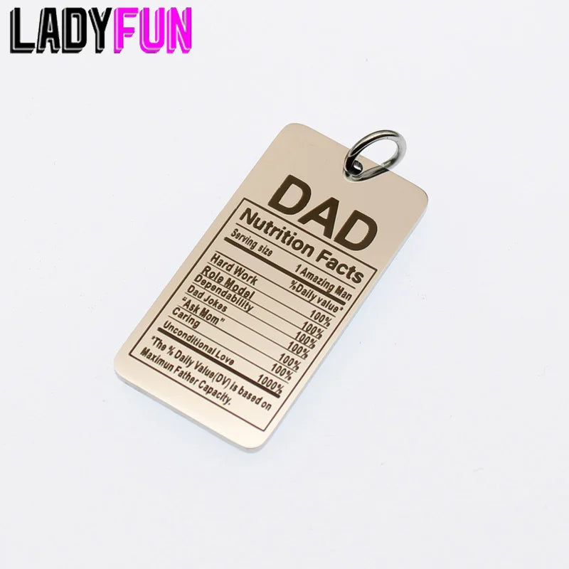 Dad Father Charm Stainless Steel Words Charms DAD Nutrition Facts Pendant