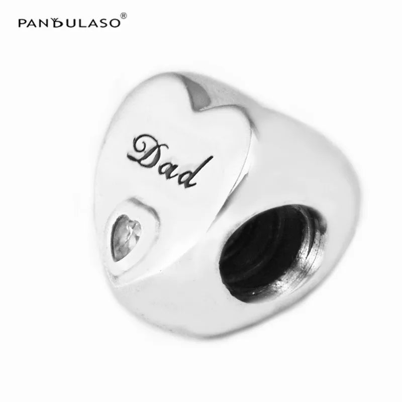 Dad's Love Charm Clear CZ 925 Silver Bracelet Charms