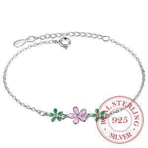 925 Sterling Silver Daisy Flower Charm Bracelet for Women