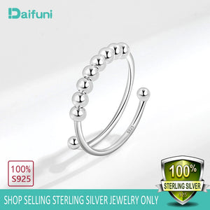 Daifuni 925 Sterling Silver Anti Beads Rings For Stress Women Men Anxiety