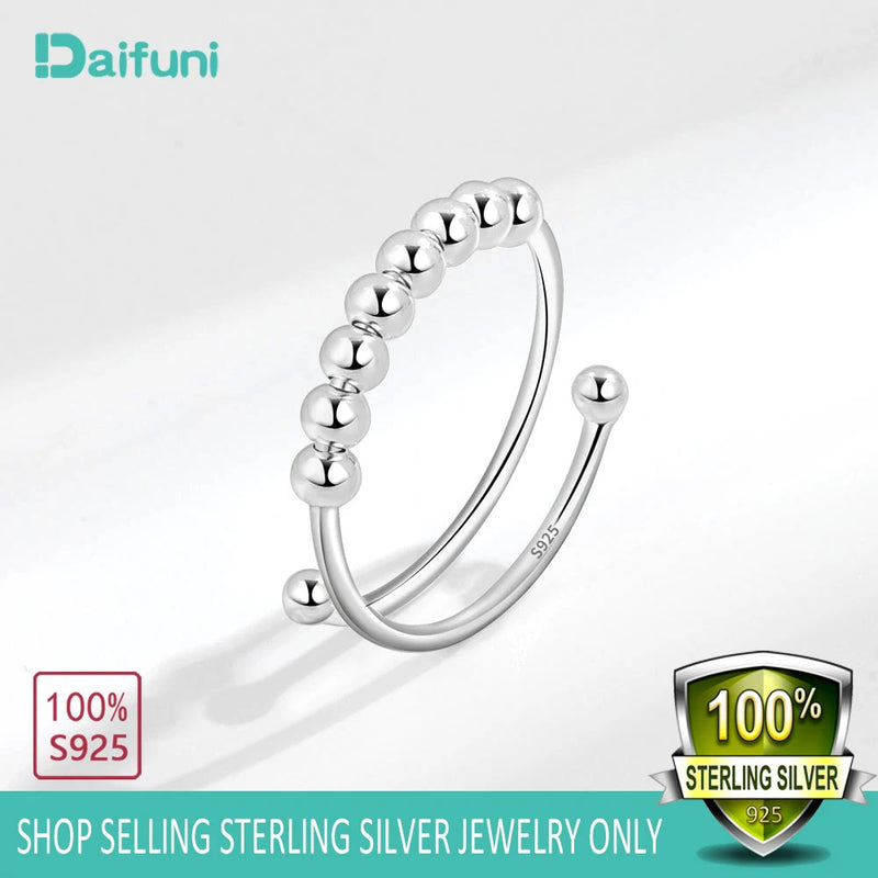 Daifuni 925 Sterling Silver Anti Beads Rings For Stress Women Men Anxiety