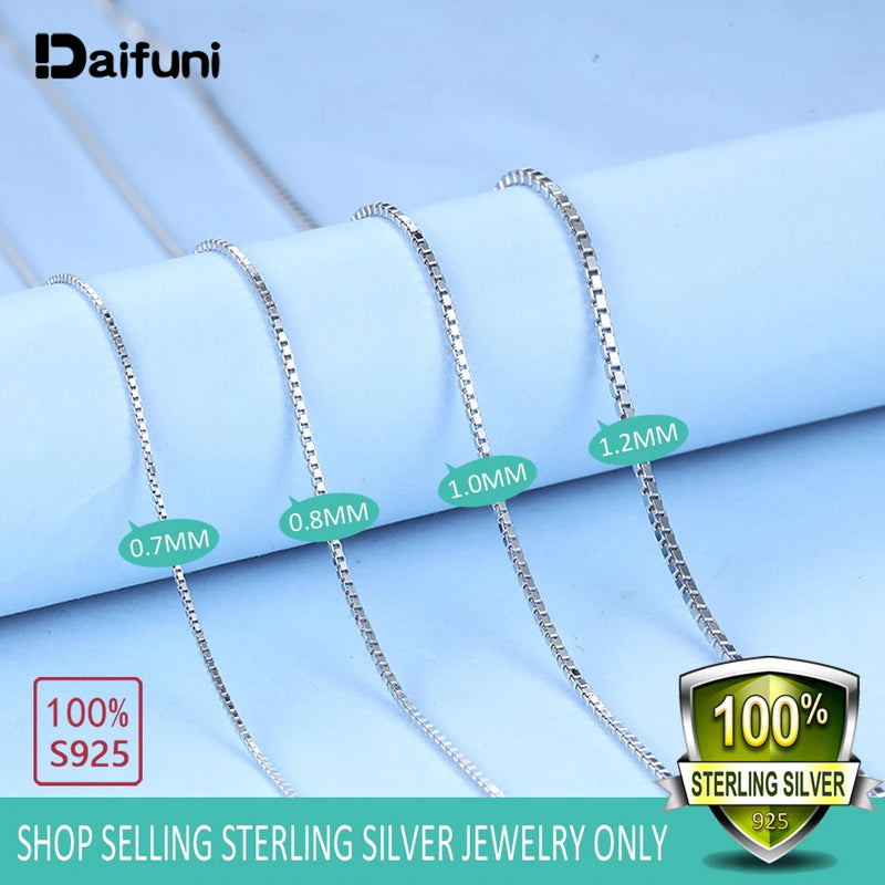 Daifuni S925 Sterling Silver Slim Necklace Box Chain Pendant Accessory 0.7-1.2MM