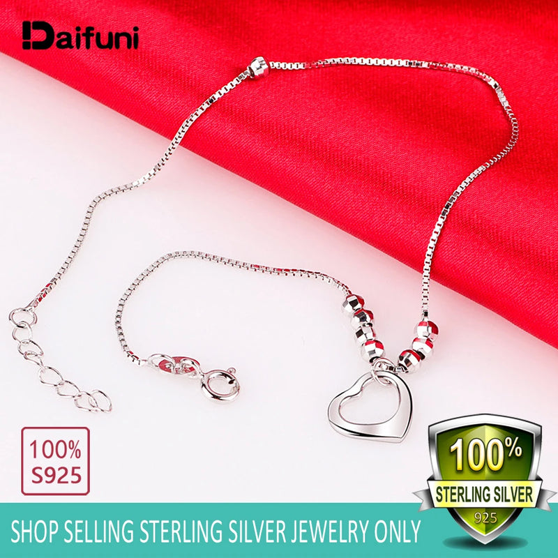 Daifuni 925 Silver Heart Anklet Bracelet for Women Foot Jewelry