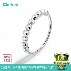 Daifuni 925 Silver Beads Ring Freedom Rotate Anti Stress Anxiety INS Style