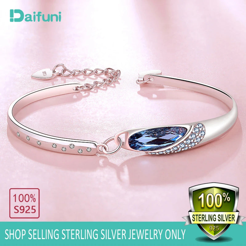 925 Silver Crystal Noble Bangles For Wedding Party