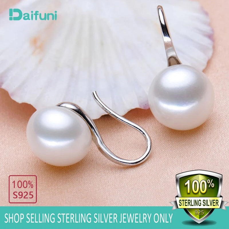 Daifuni 925 Silver Earrings Natural Pearl Ear Buckle Women Wedding Jewelry