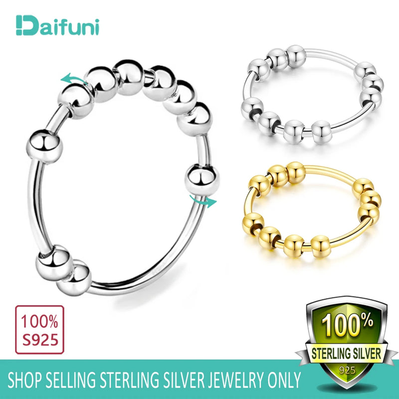Daifuni 925 Silver Fidget Bead Ring - Anti Stress Anxiety Style Lady Gift