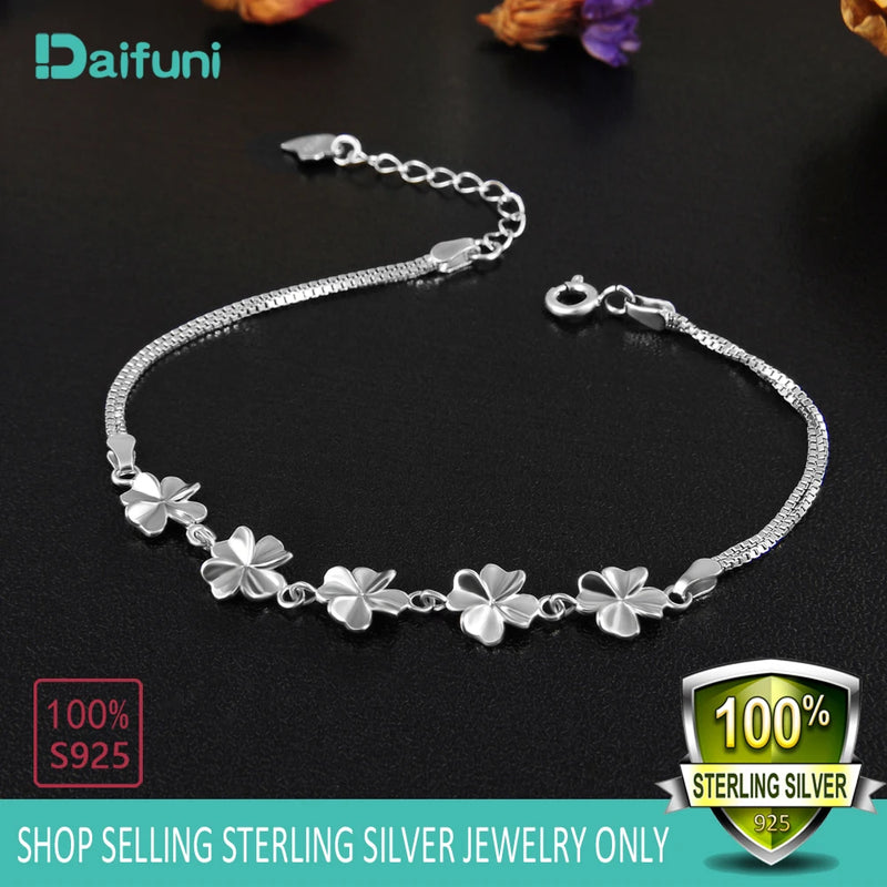 Daifuni 925 Sterling Silver Bracelet High Two Snake Chain Flower Pattern