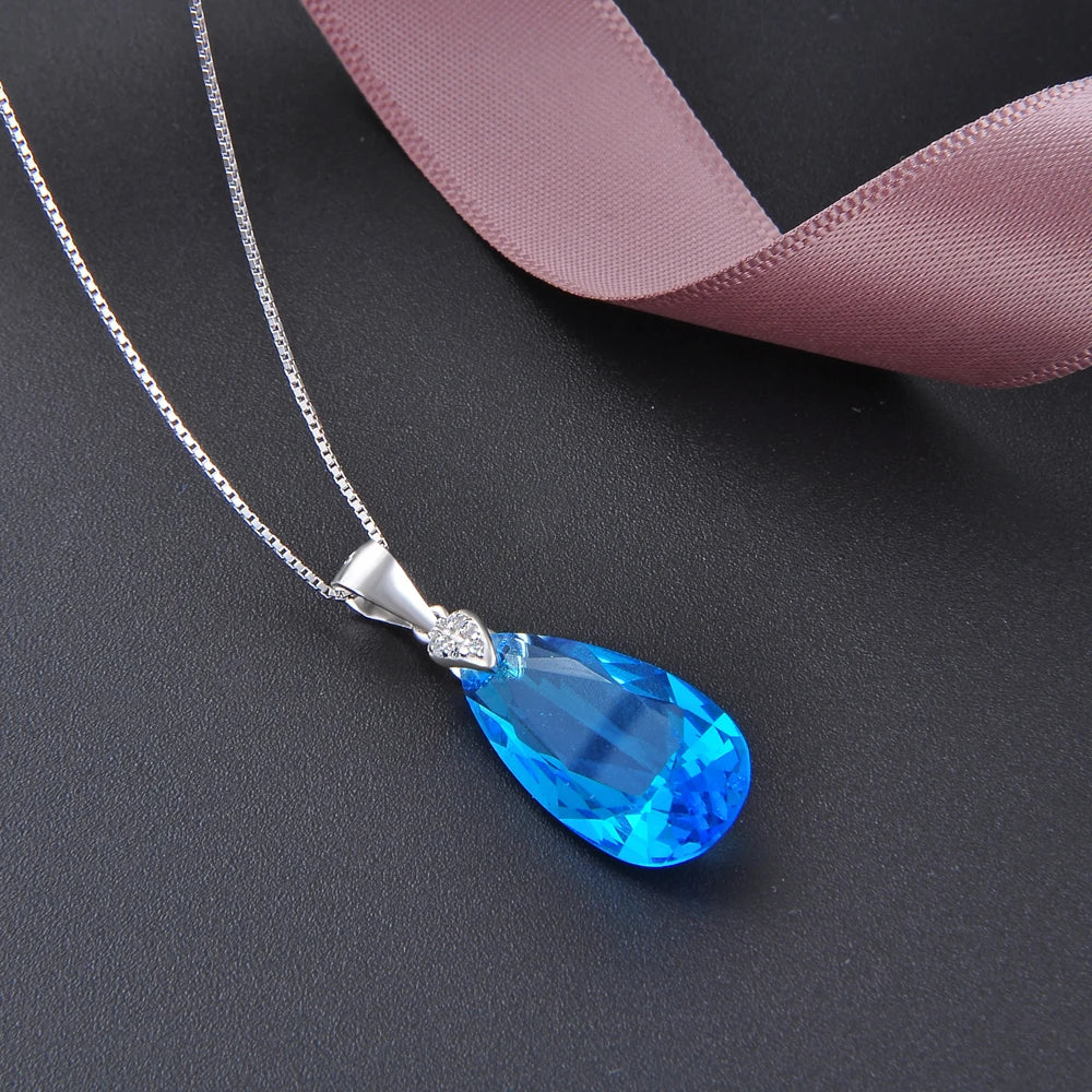 Daifuni 925 Silver Necklace Water Drop Colored Glaze Jewelry