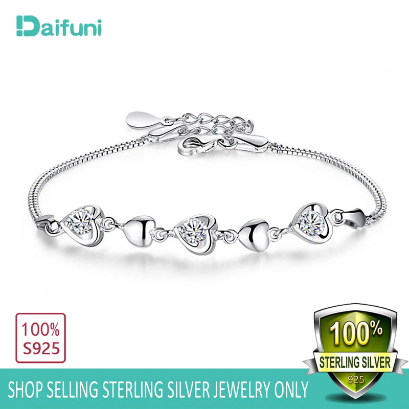 Daifuni Charms 925 Silver Bracelet for Women with Cubic Zircon Five Heart