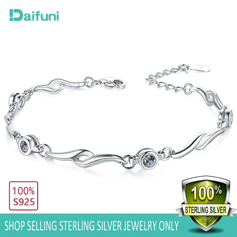Daifuni 925 Silver Zirconia Bracelet Lightning Chain Women Engagement Jewelry