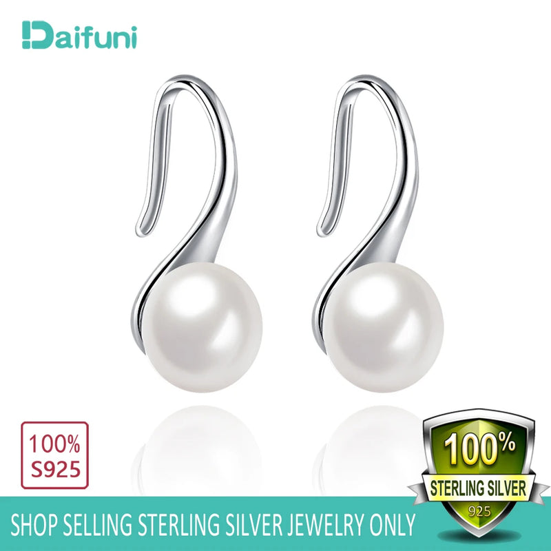 Daifuni 925 Silver Round Pearls Ear Studs
