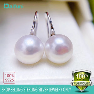 Daifuni 925 Silver Earrings Women Round Pearl Dangle Hook Jewelry