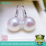 Daifuni 925 Silver Earrings Women Round Pearl Dangle Hook Jewelry