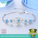 Daifuni S925 Sterling Silver Girl Bracelet Heart Crystal Bangle For Woman