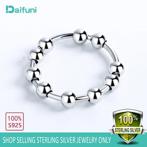 Daifuni S925 Silver Rotating Stress Relief Beads Ring for Women
