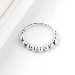 Daifuni S925 Silver Rotating Stress Relief Beads Ring for Women